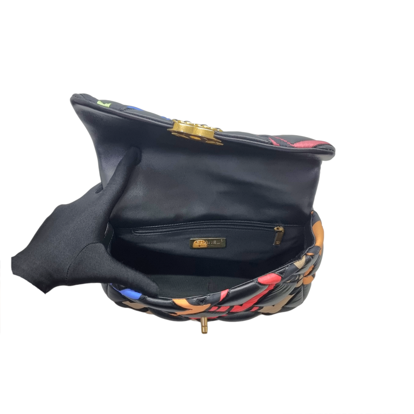 Chanel C19 Flap SS22 Limited Edition Lambskin Nylon Fabric 3 Tone Hw (Black Multicolour)