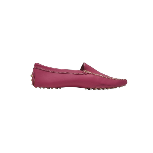 Tods Moccasin Leather Slip On Driving Loafers (Dark Pink)