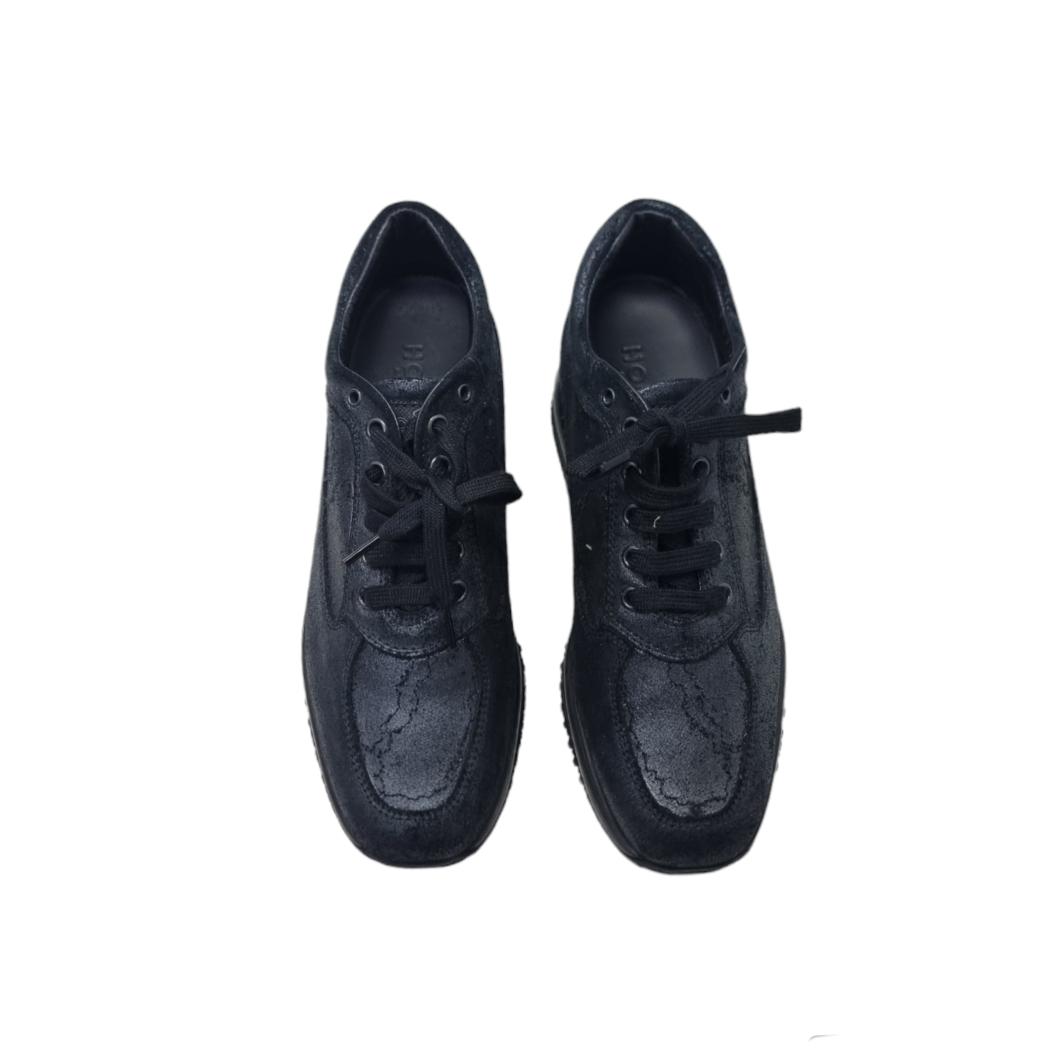 Hogan Interactive Crackle Suede Lace Up Sneakers (Black)