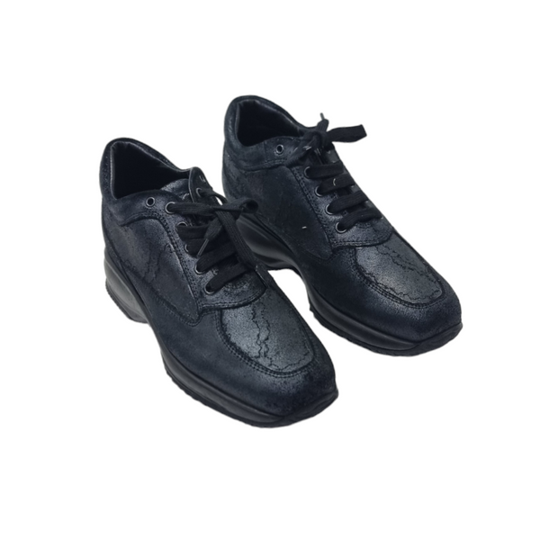 Hogan Interactive Crackle Suede Lace Up Sneakers (Black)