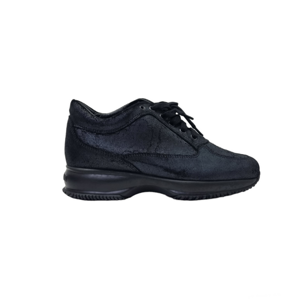 Hogan Interactive Crackle Suede Lace Up Sneakers (Black)