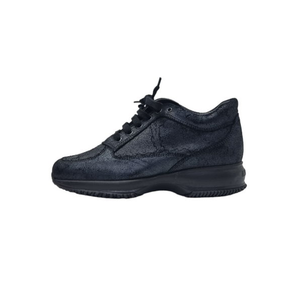 Hogan Interactive Crackle Suede Lace Up Sneakers (Black)