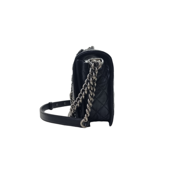 Chanel Boy Flap Enchained Medium Lambskin Ruthenium Hw (Black)