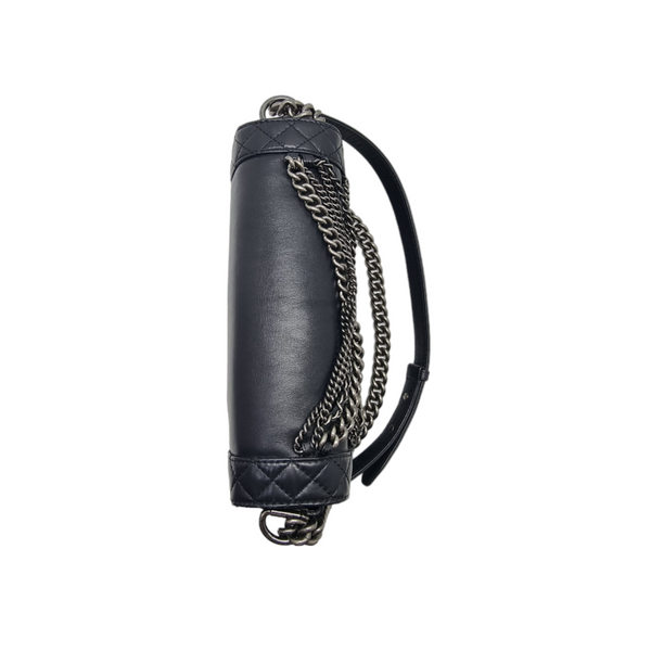 Chanel Boy Flap Enchained Medium Lambskin Ruthenium Hw (Black)