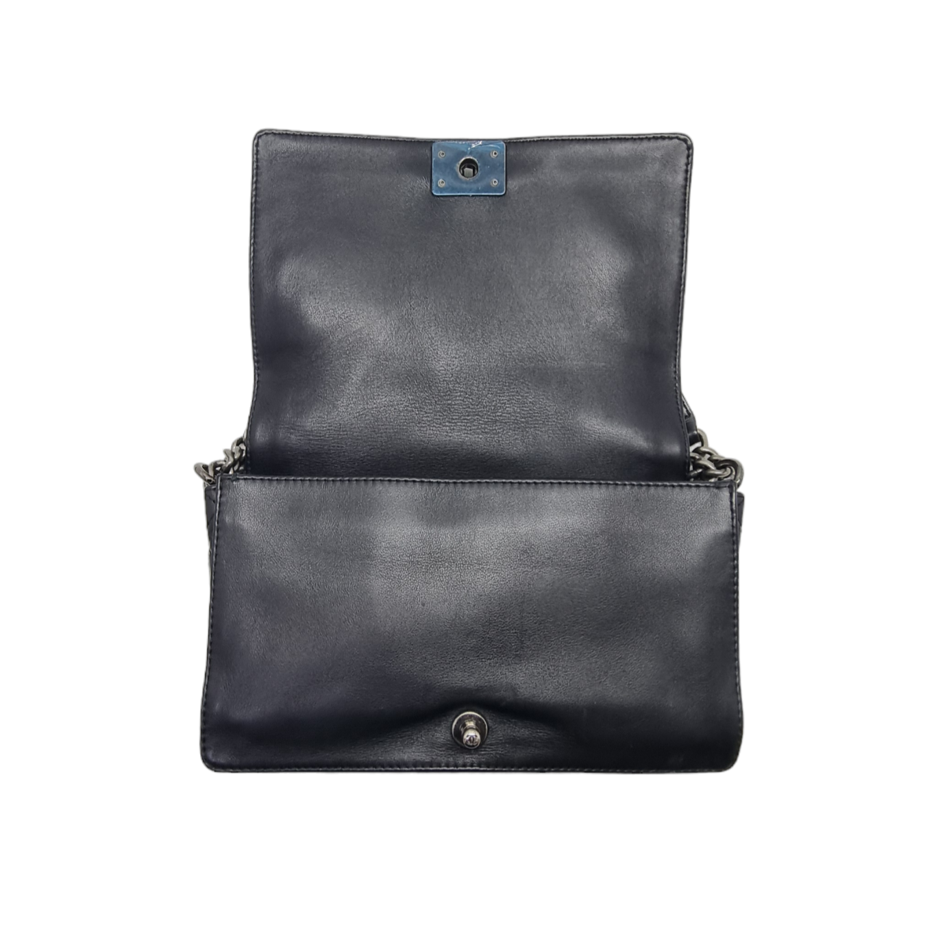 Chanel Boy Flap Enchained Medium Lambskin Ruthenium Hw (Black)