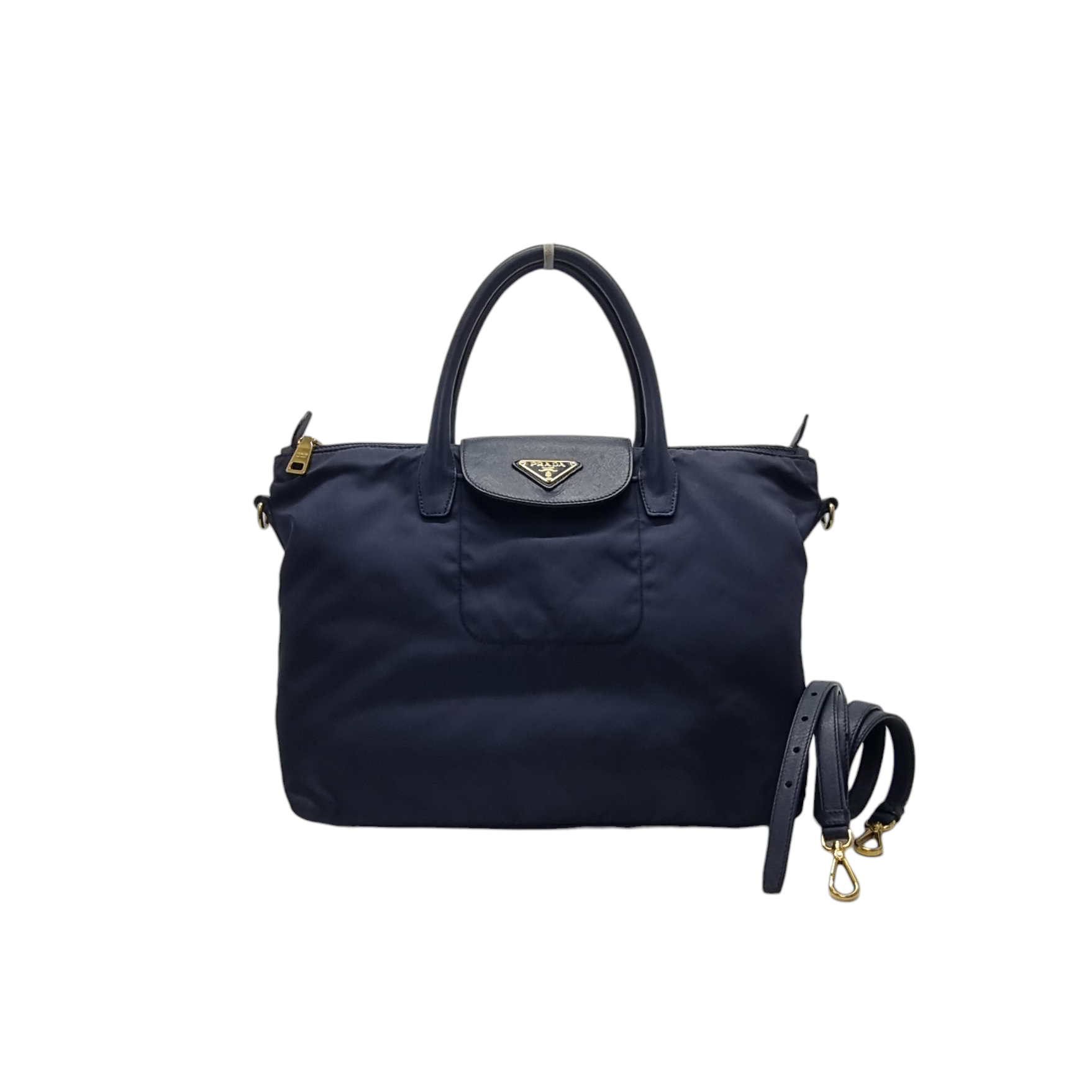 Prada BN2106 Nylon Leather Tote Bag Ghw (Navy Blue)