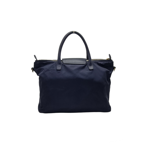 Prada BN2106 Nylon Leather Tote Bag Ghw (Navy Blue)