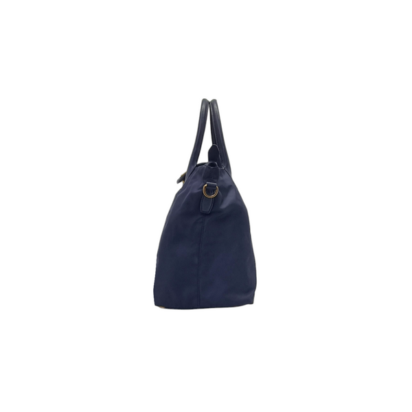 Prada BN2106 Nylon Leather Tote Bag Ghw (Navy Blue)