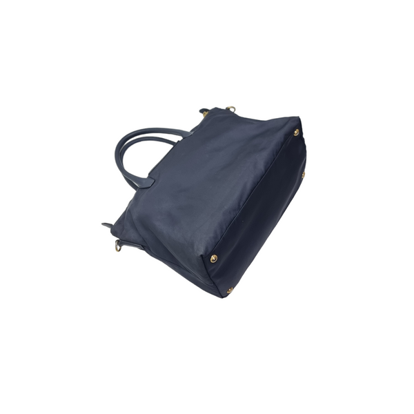 Prada BN2106 Nylon Leather Tote Bag Ghw (Navy Blue)