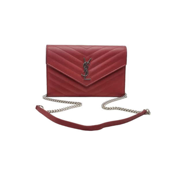 YSL Wallet On Chain Cassandre Matelasse Leather Shw (Red)