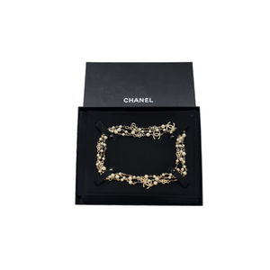 Chanel CC Long Necklace Beads & Faux Pearl Champagne Gold (Red/Blue/White)