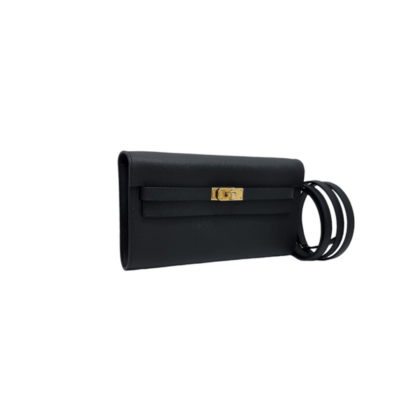 Hermes Classique Kelly To Go Wallet With Strap Epsom Calfskin Ghw (Black)