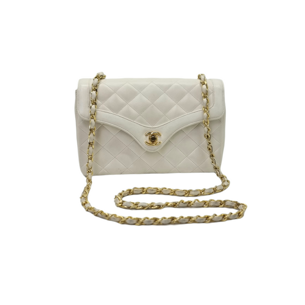 Chanel Vintage Small Flap Bag Lambskin Ghw (Ivory/White)