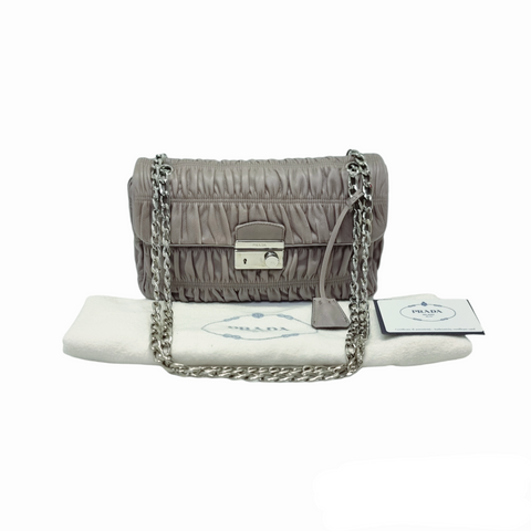 Prada BT0939 Opaline Nappa Gaufre Leather Chain Bag Shw (Grey/Argilla)