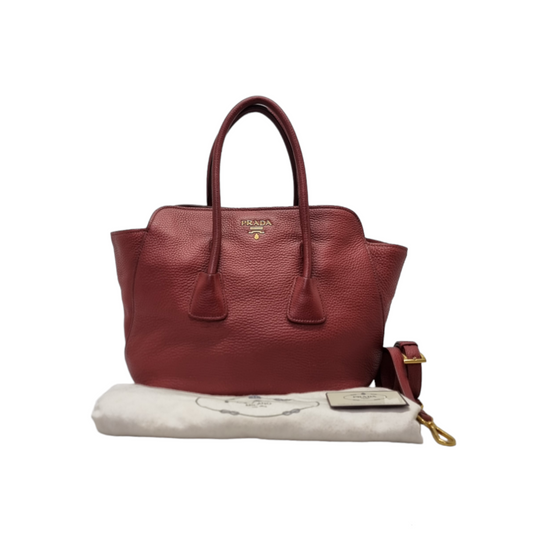 Prada BN2655 Vitello Daino Leather Tote Ghw (Burgundy/Rubino)