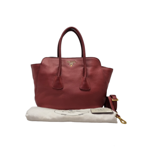 Prada BN2655 Vitello Daini Leather Tote Ghw (Burgundy/Rubino)