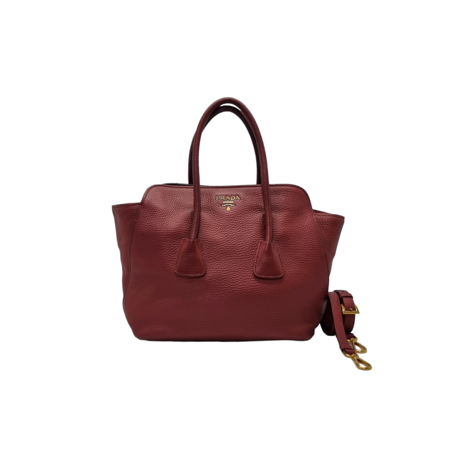 Prada BN2655 Vitello Daino Leather Tote Ghw (Burgundy/Rubino)