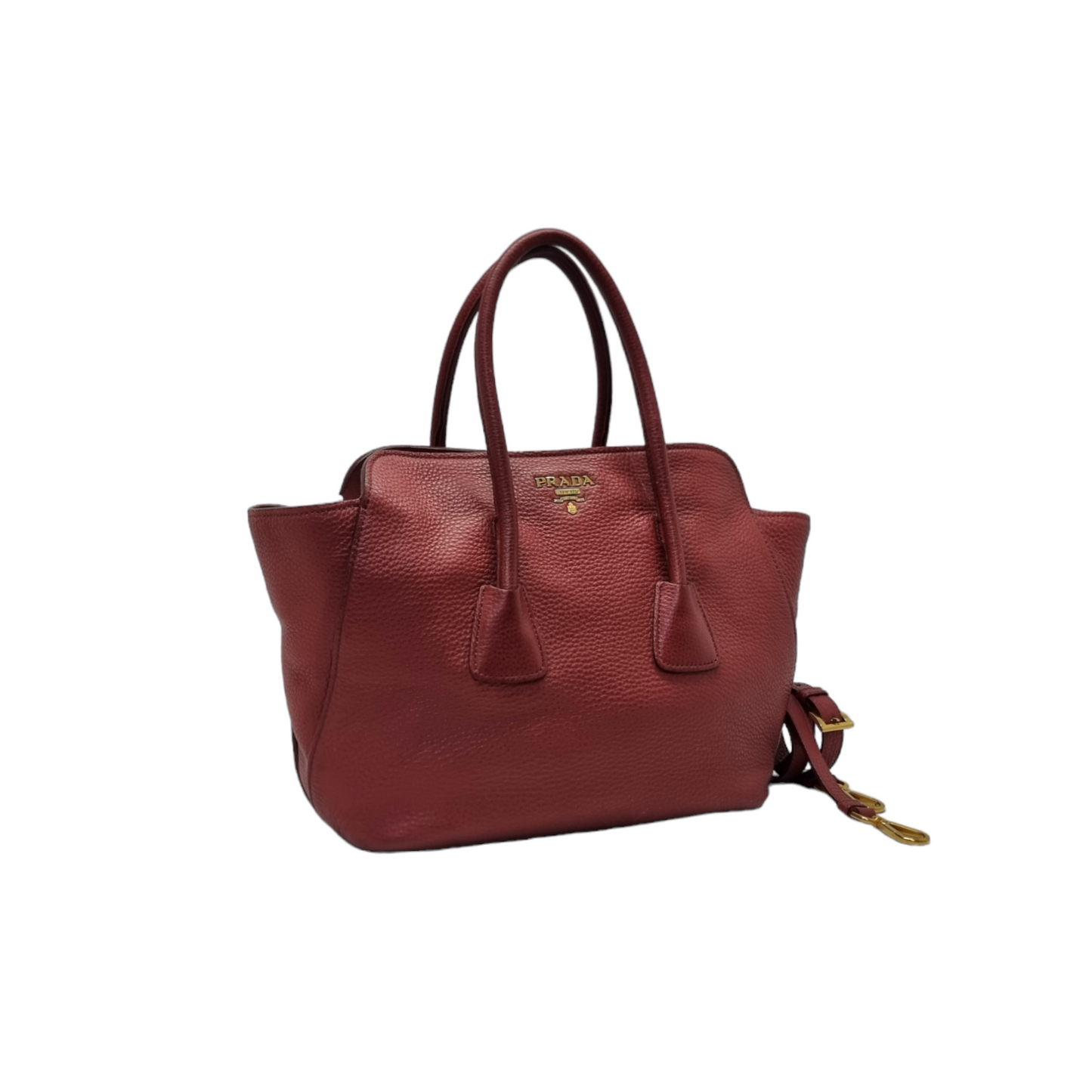 Prada BN2655 Vitello Daino Leather Tote Ghw (Burgundy/Rubino)