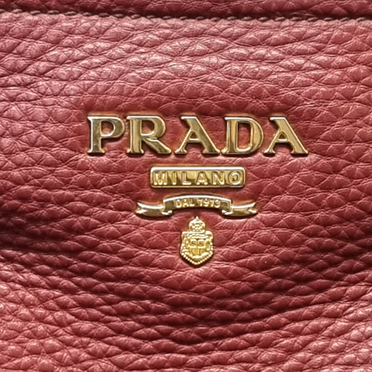 Prada BN2655 Vitello Daino Leather Tote Ghw (Burgundy/Rubino)