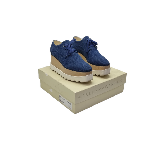 Stella McCartney Elyse Denim Platform Wedge Oxford (Blue)