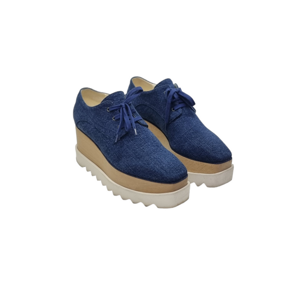 Stella McCartney Elyse Denim Platform Wedge Oxford (Blue)