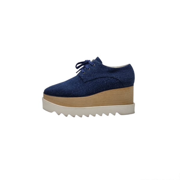 Stella McCartney Elyse Denim Platform Wedge Oxford (Blue)