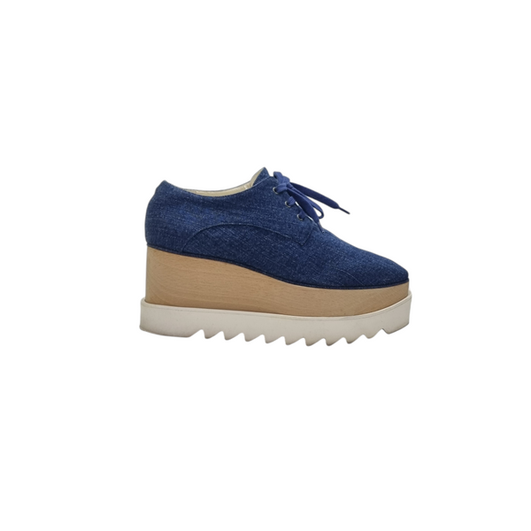 Stella McCartney Elyse Denim Platform Wedge Oxford (Blue)