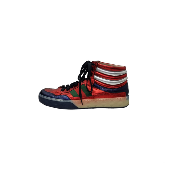 Gucci Sneaker Metallic Leather High-Top (Red/Blue)