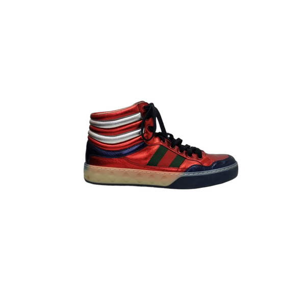 Gucci Sneaker Metallic Leather High-Top (Red/Blue)