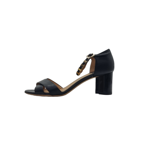 Salvatore Ferragamo Open Toe Criss Cross Ankle Strap Sandals (Black)