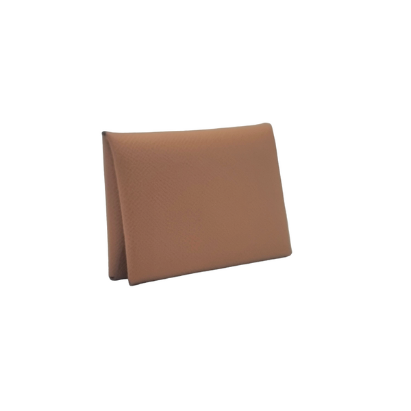 Hermes Calvi Duo Compact Card Holder Epsom Calfskin Palladium Plated Hw (Brown