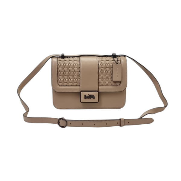 Coach Alie Calf Leather Crossbody Bag With Weaving Rhw (Brown)