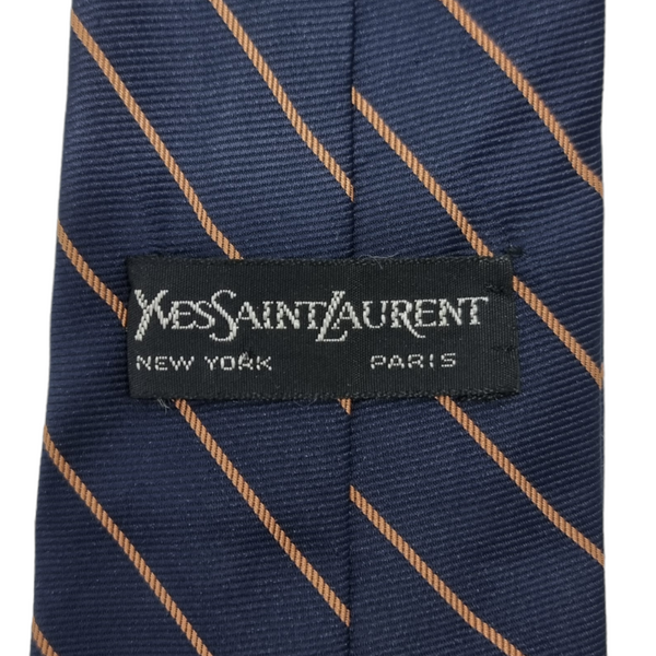 YSL Diagonal Striped Silk Tie (Navy Blue/Brown)