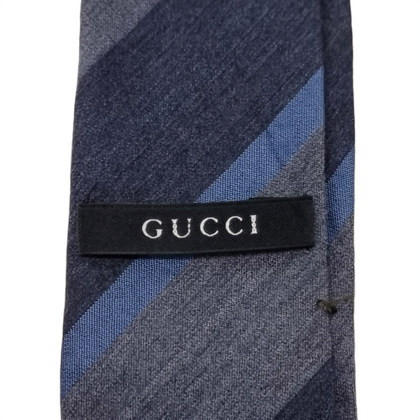 Gucci Lana Wool & Silk Stripe Tie ( Blue/Grey)