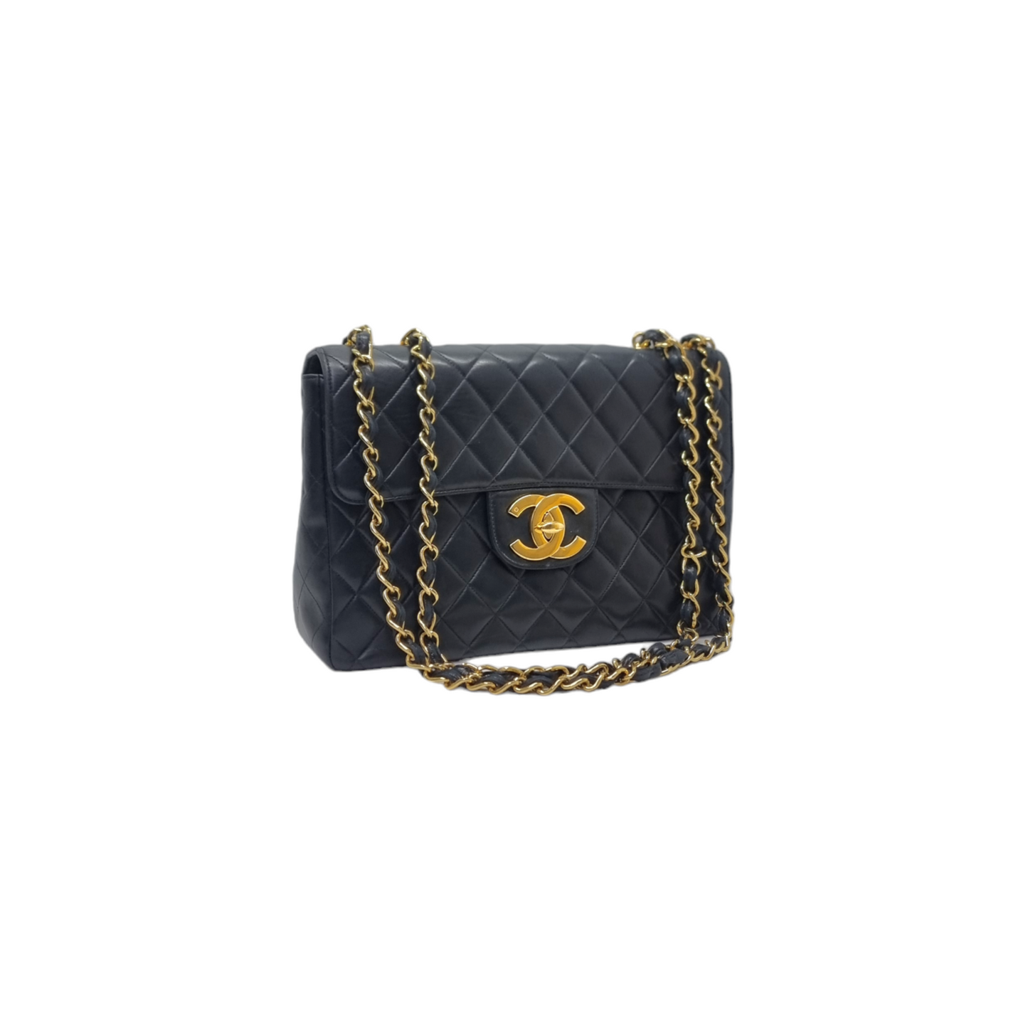 Chanel Vintage Jumbo Flap Lambskin Ghw (Black)
