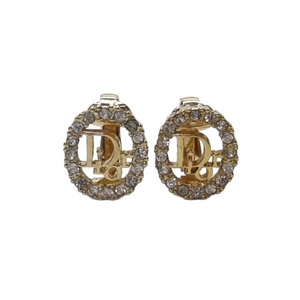 Christian Dior Earrings Rhinestone Embellished Clip On (Gold)