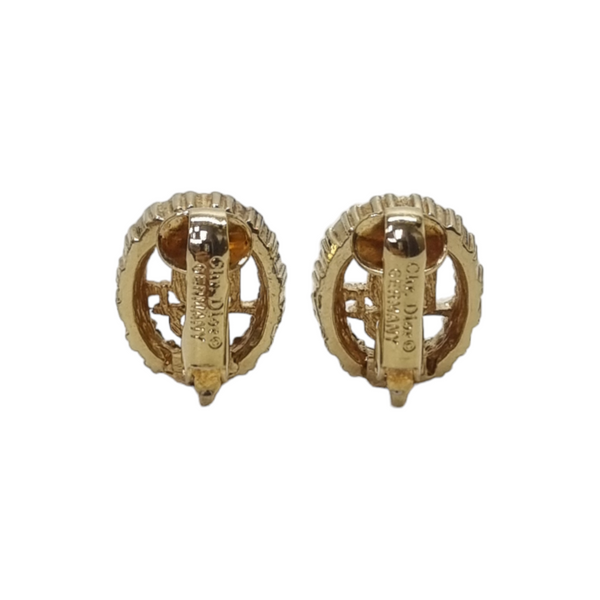 Christian Dior Earrings Rhinestone Embellished Clip On (Gold)