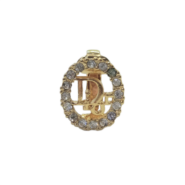 Christian Dior Earrings Rhinestone Embellished Clip On (Gold)