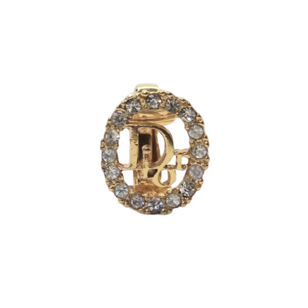 Christian Dior Earrings Rhinestone Embellished Clip On (Gold)