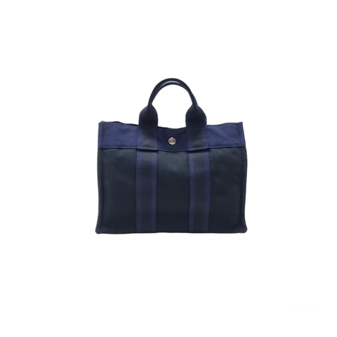 Hermes Fourre Tout PM Canvas Bag Phw ( Black/Navy Blue)