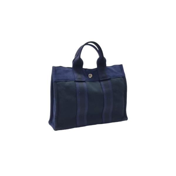 Hermes Fourre Tout PM Canvas Bag Phw ( Black/Navy Blue)