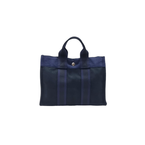 Hermes Fourre Tout PM Canvas Bag Phw ( Black/Navy Blue)