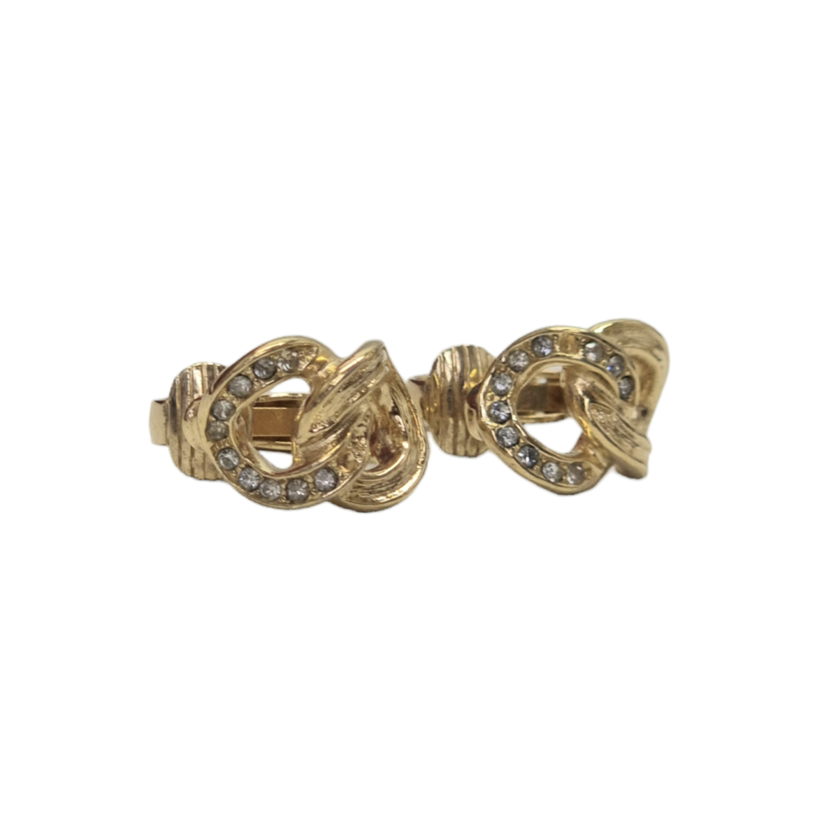 Christian Dior Earrings 1990s Rhinestone Embellished Clip On (Gold/Black)
