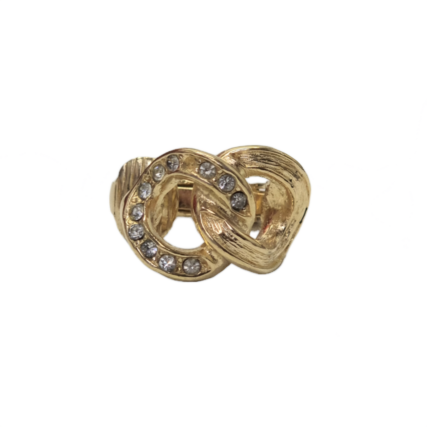 Christian Dior Earrings 1990s Rhinestone Embellished Clip On (Gold/Black)