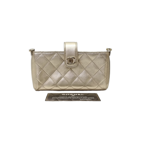 Chanel Mini Phone Pouch Calfskin Ghw (Metallic Gold)