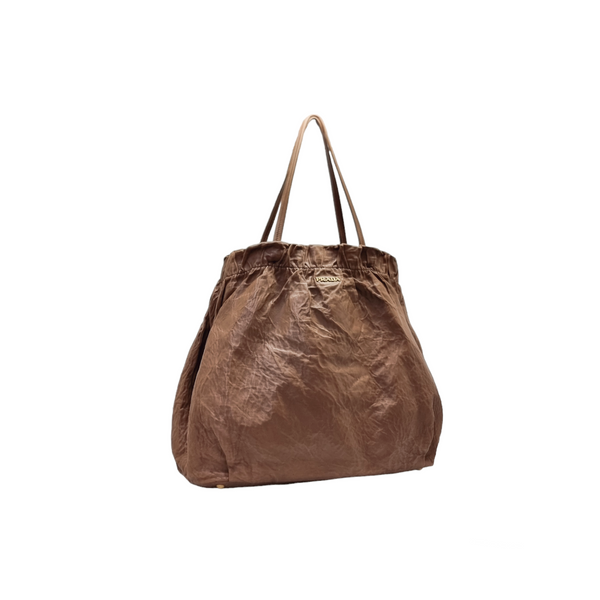 Prada Wrinkled Nappa Leather Hobo Bag (Brown)