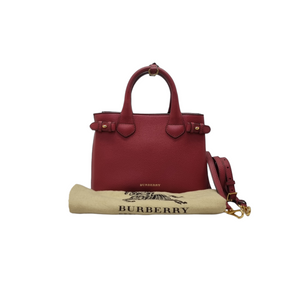 Burberry Banner House Check Leather Small Tote Bag Ghw (Red)