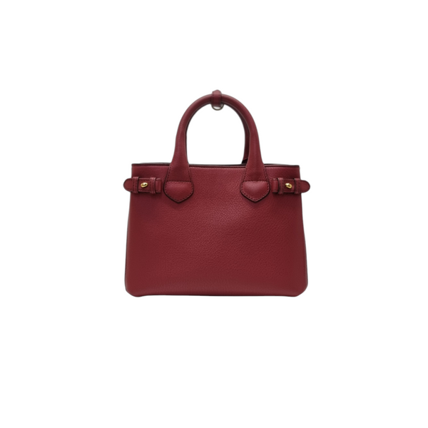 Burberry Banner House Check Leather Small Tote Bag Ghw (Red)