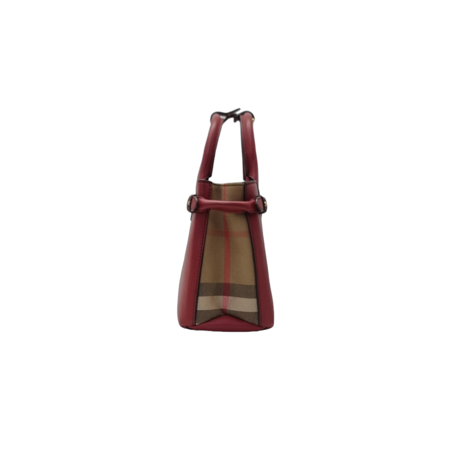 Burberry Banner House Check Leather Small Tote Bag Ghw (Red)
