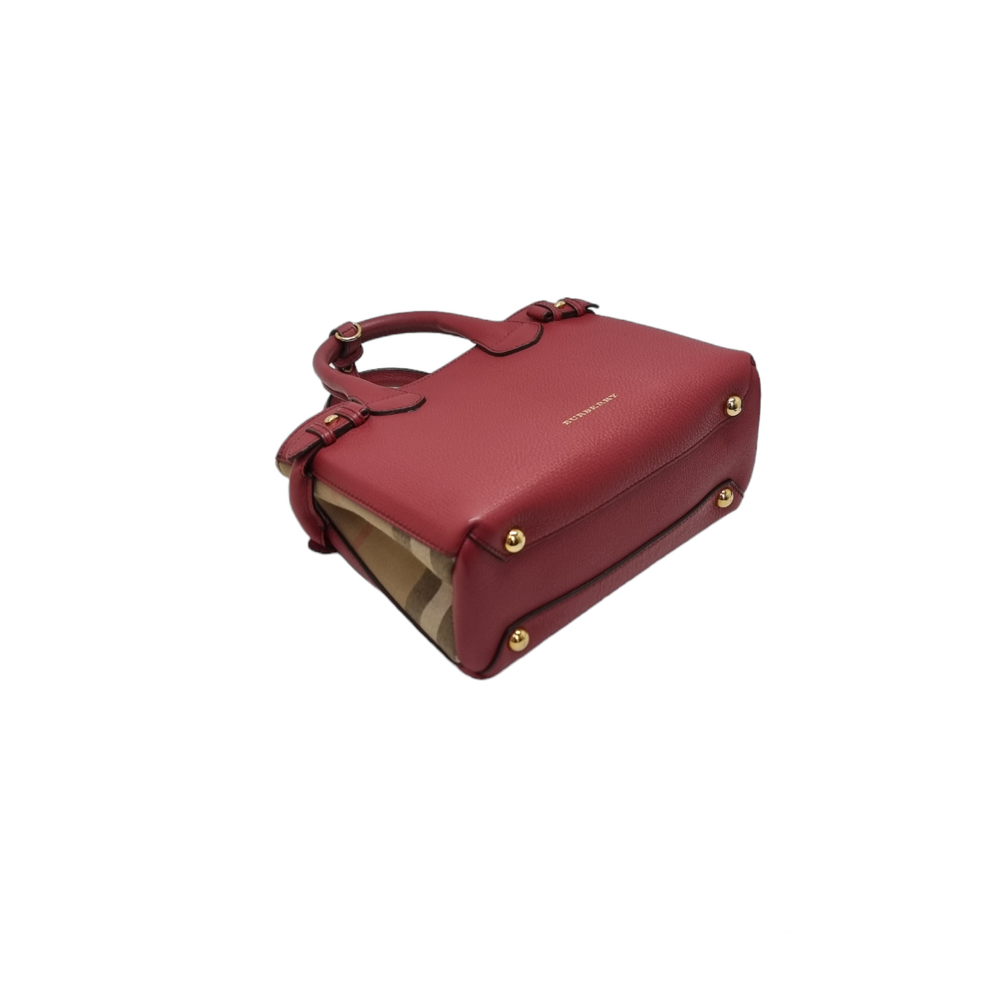 Burberry Banner House Check Leather Small Tote Bag Ghw (Red)